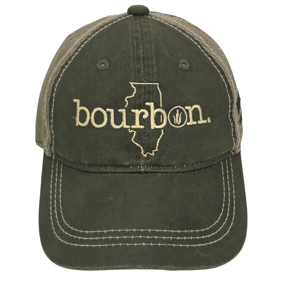 Whiskey Acres Bourbon Illinois Trucker Hat Brown Tan Mesh Distilling Outdoor Cap